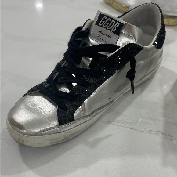Golden Goose Metallic Silver and Black Sneakers - Picture 7 of 8